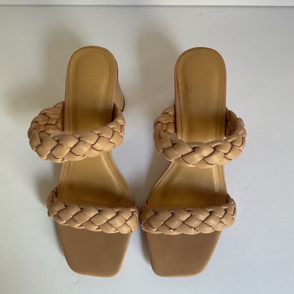 Wide Cushionaire Iris Braided Block Heel Sandals Nude Size 8W Square Toe - Picture 5 of 13